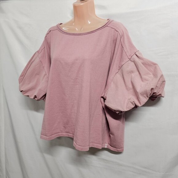 We The Free Relaxed Boxy Top Blouse Women Size M Rose Pink Balloon Sleeve - Picture 11 of 13